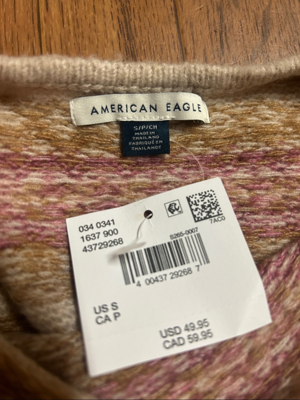 American Eagles Cropped Fair Isle Sweater – Cream with Pink Pattern - Picture 7 of 7